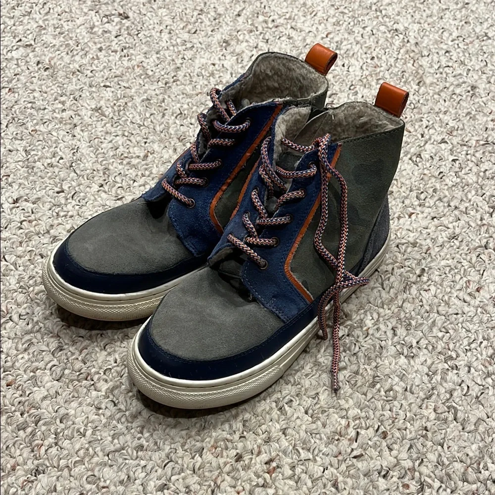 Mini Boden Boys Suede Chukka Boots Sz EU 37 US 5 Lace Side Zip Camo